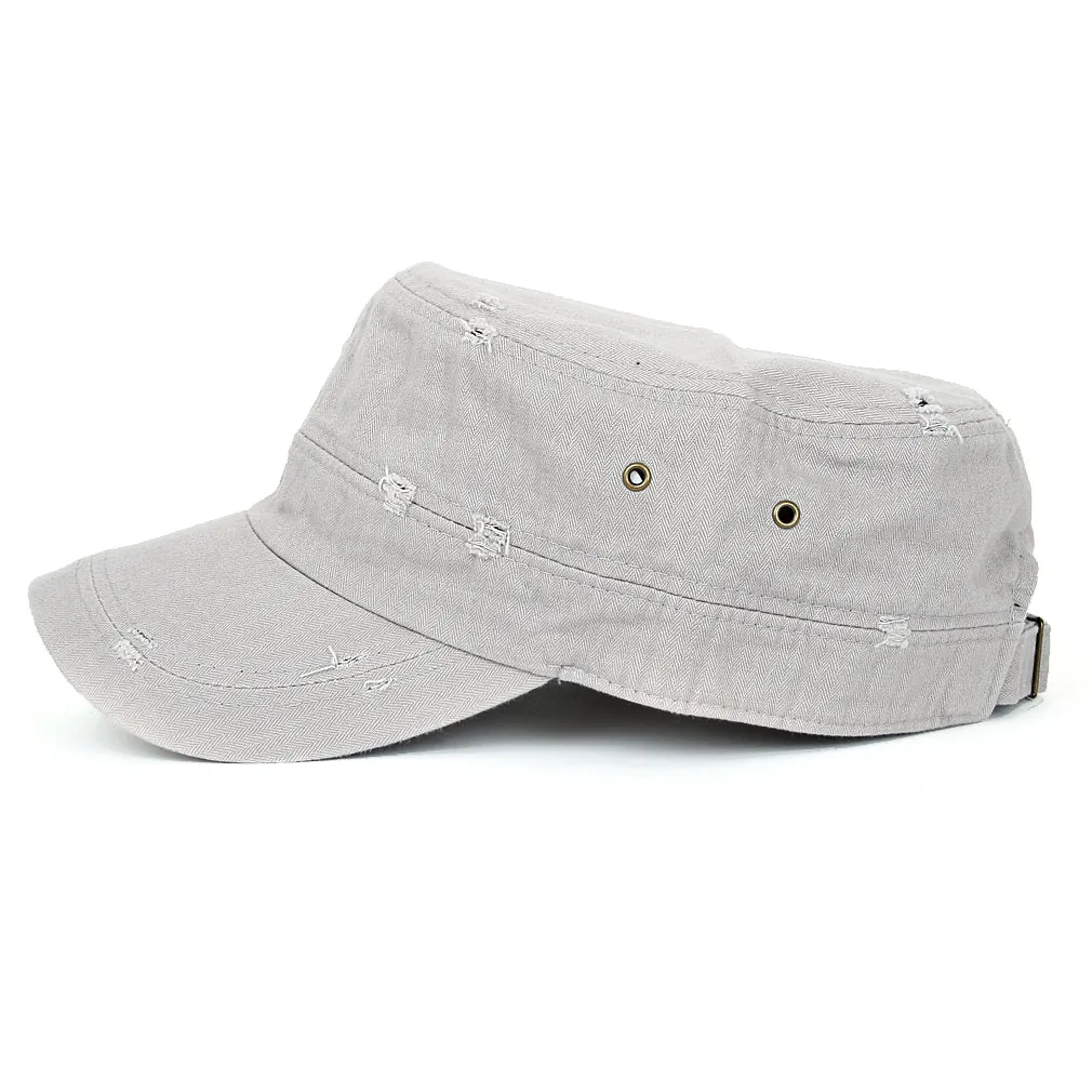 ililily Distressed Cotton Cadet Cap Strap Army Style Hat