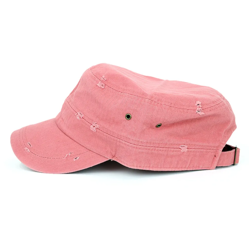 ililily Distressed Cotton Cadet Cap Strap Army Style Hat