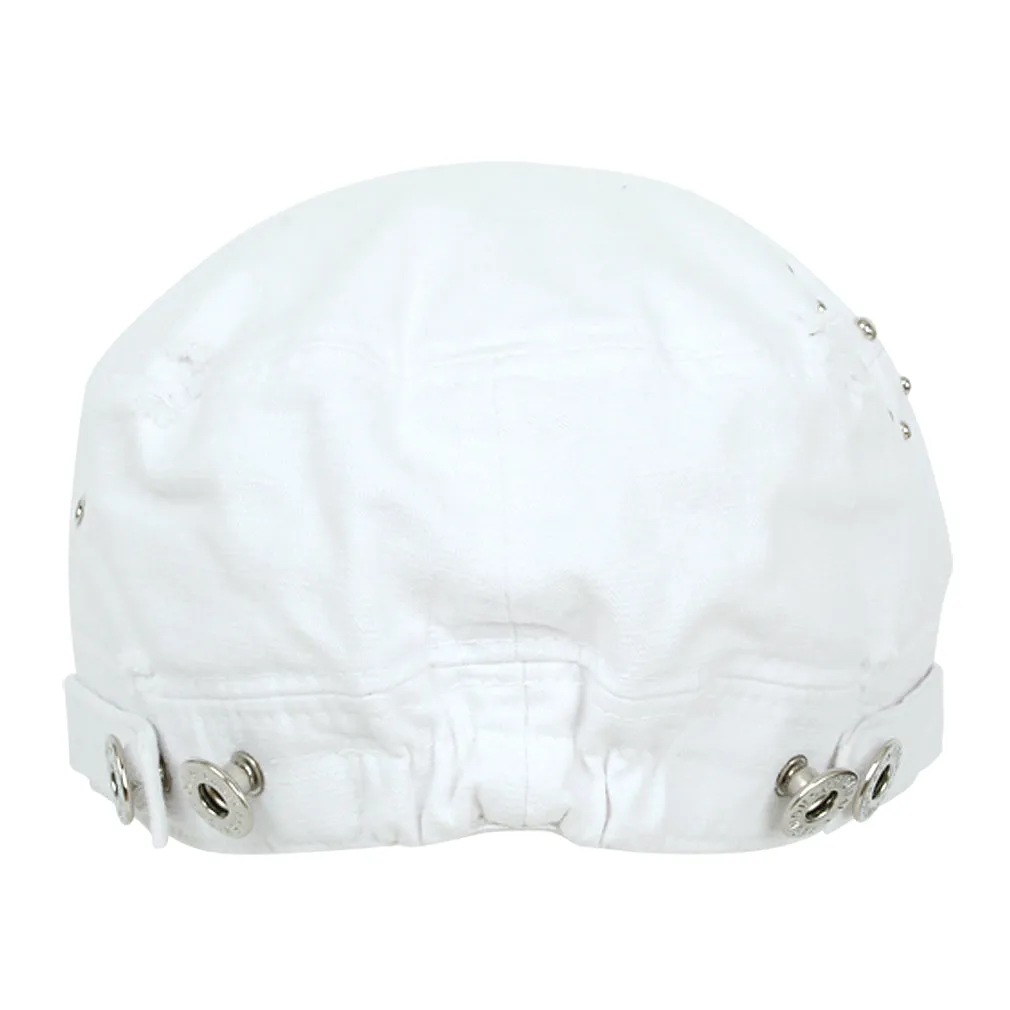 ililily Distressed Military Silver Round Studs Cadet Cap Flex-fit Army Style Hat