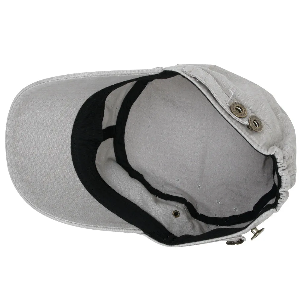ililily Distressed Military Silver Round Studs Cadet Cap Flex-fit Army Style Hat