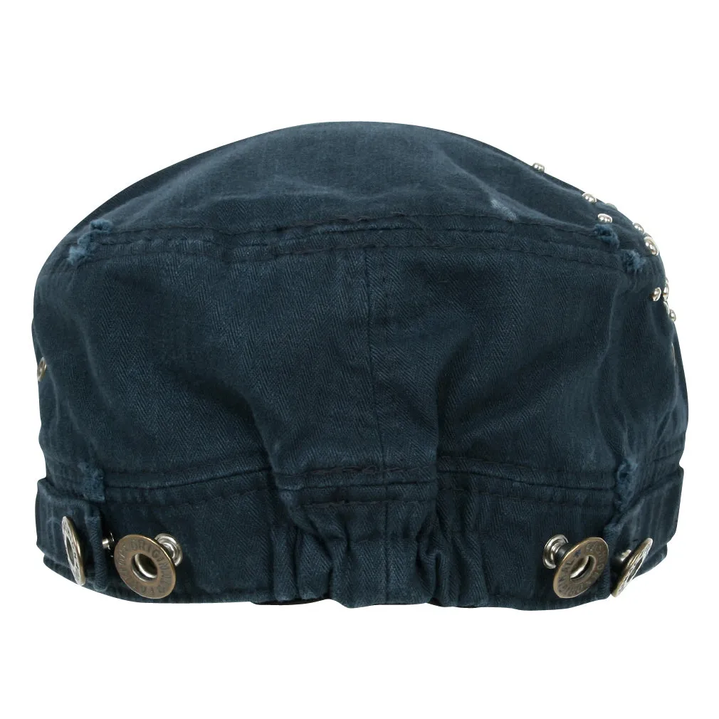 ililily Distressed Military Silver Round Studs Cadet Cap Flex-fit Army Style Hat