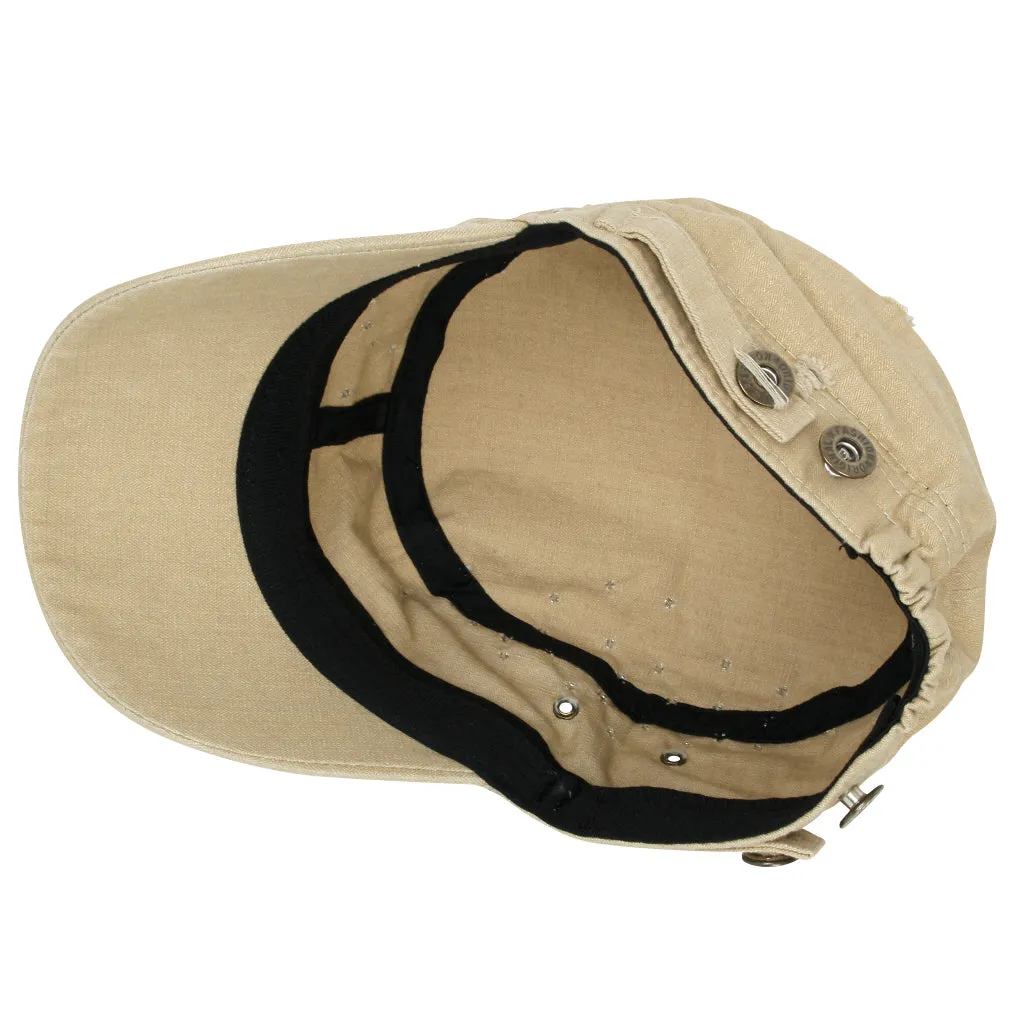 ililily Distressed Military Silver Round Studs Cadet Cap Flex-fit Army Style Hat