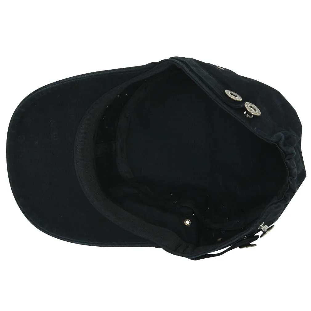ililily Distressed Military Silver Round Studs Cadet Cap Flex-fit Army Style Hat
