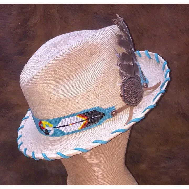 Ladies Palm Fedora with Turquoise Beaded Band