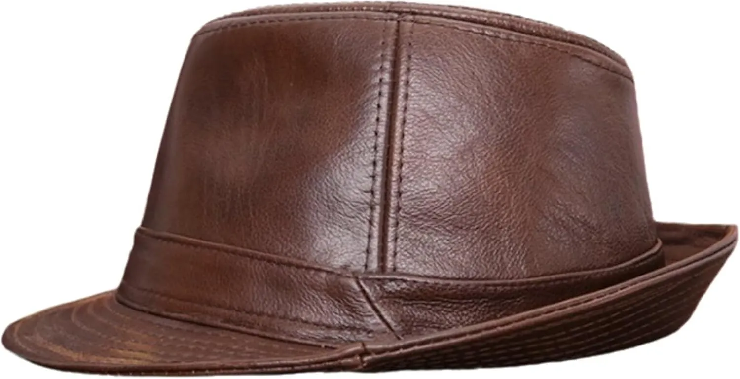 Leather Trilby Fedora Hat Short Brim Panama Jazz Hat 20s Bowler Gatsby Cap for Men Women