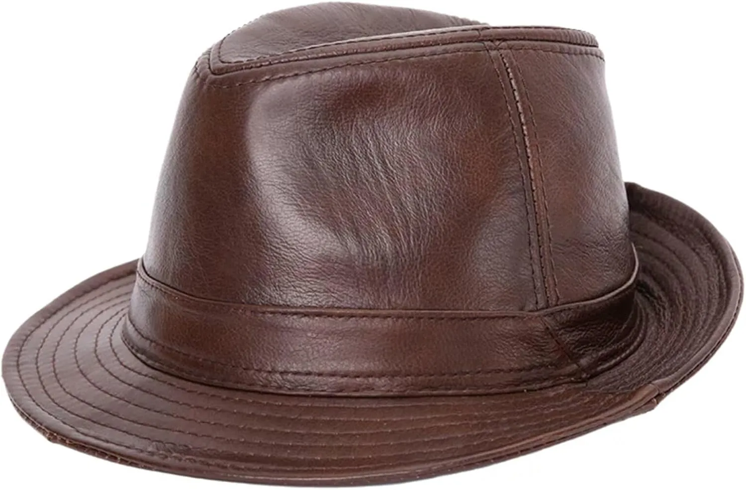Leather Trilby Fedora Hat Short Brim Panama Jazz Hat 20s Bowler Gatsby Cap for Men Women