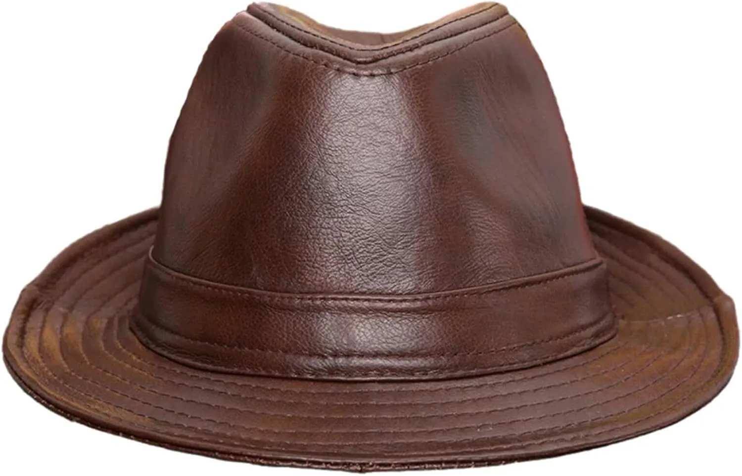 Leather Trilby Fedora Hat Short Brim Panama Jazz Hat 20s Bowler Gatsby Cap for Men Women