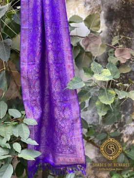 Luxury Redefined: Purple Pure Silk Handloom Printed Banarasi Silk Scarf