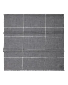 Men's Fine Gauge Checked Cashmere Scarf Mid Grey