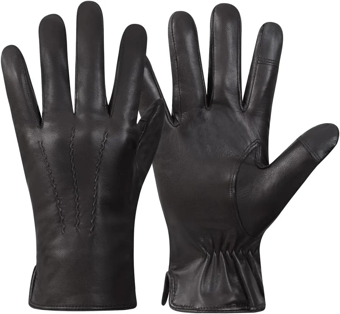Mens Leather Gloves, Dress, Driving, Motorcycle Gloves, Winter Gloves for Men Fleece Lined Touchscreen USM40A