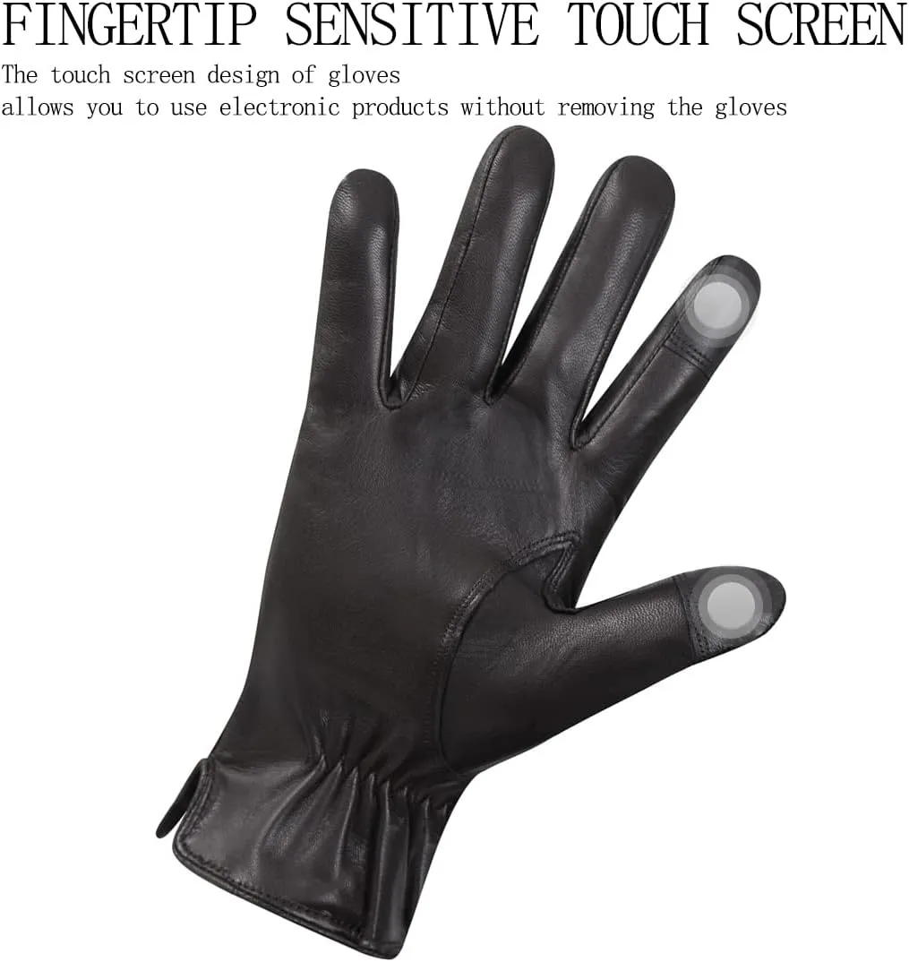 Mens Leather Gloves, Dress, Driving, Motorcycle Gloves, Winter Gloves for Men Fleece Lined Touchscreen USM40A