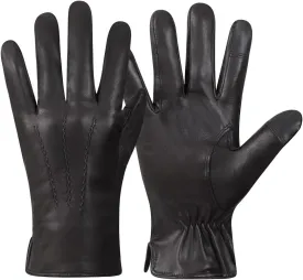 Mens Leather Gloves, Dress, Driving, Motorcycle Gloves, Winter Gloves for Men Fleece Lined Touchscreen USM40A