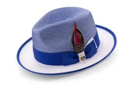 Men’s Two-Tone Fedora Hat With Ribbon Royal/White