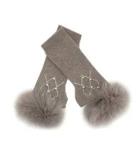 Mitchie's Matchings | Knitted Wool Fingerless Gloves with Fox Trim | Women's