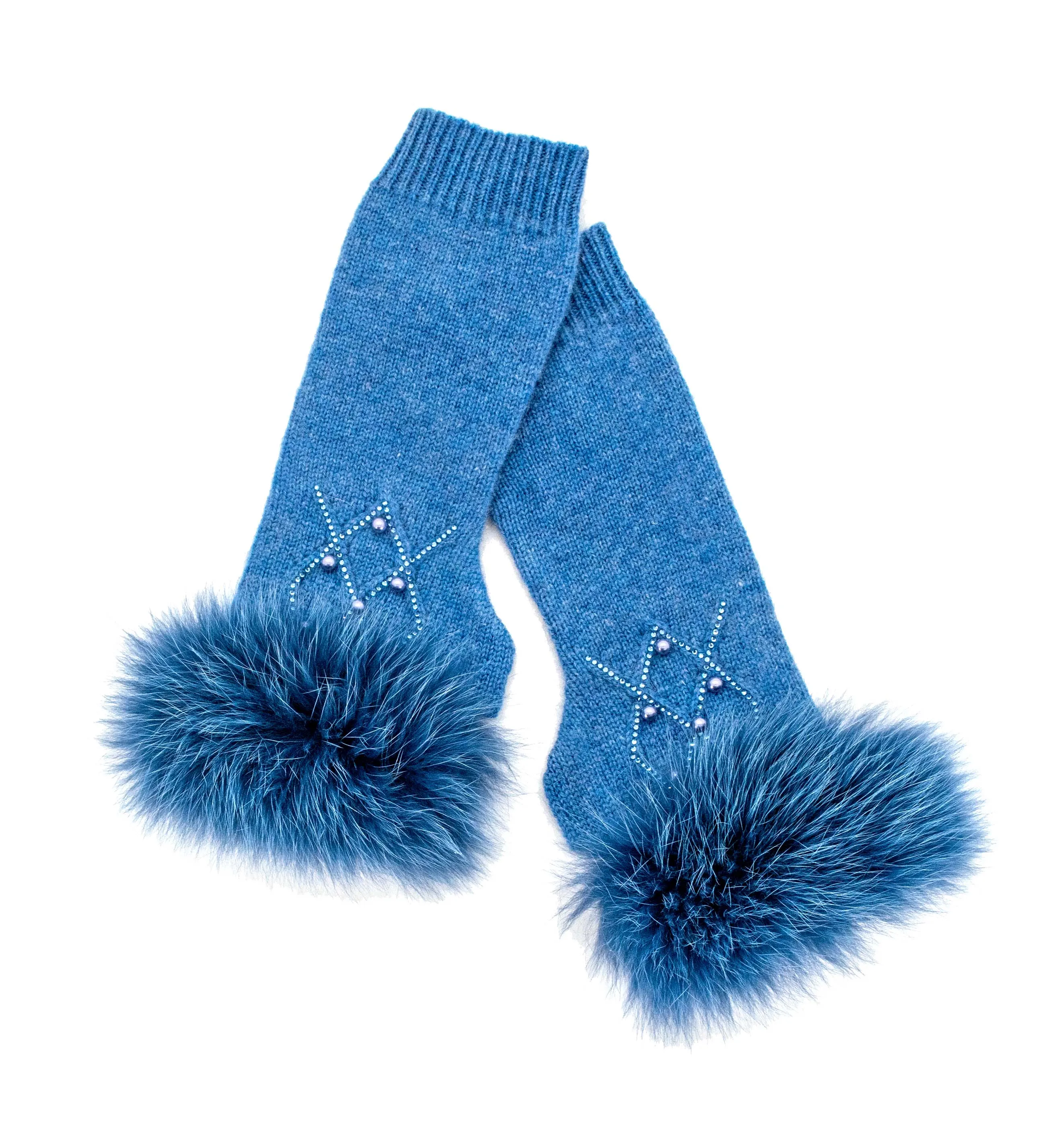 Mitchie's Matchings | Knitted Wool Fingerless Gloves with Fox Trim | Women's
