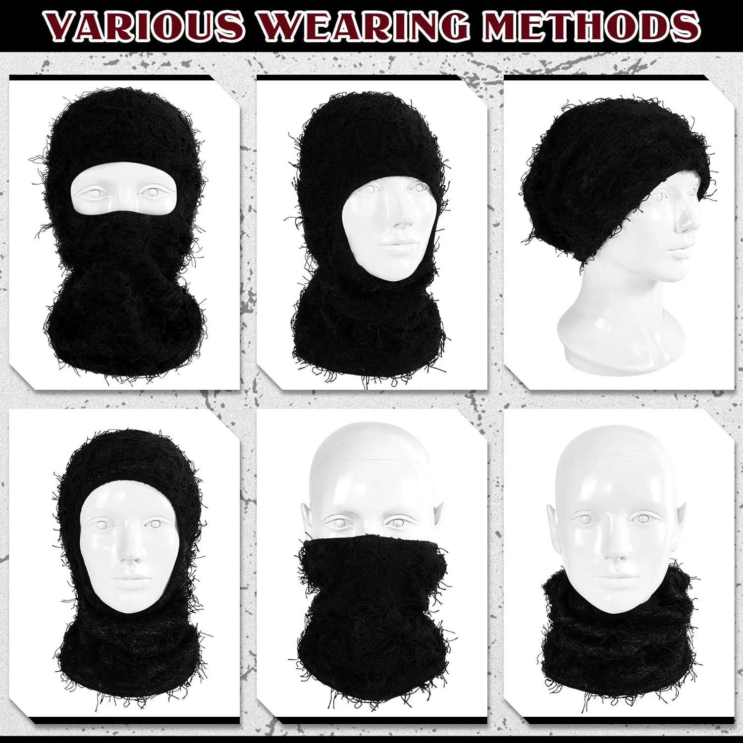 Newcotte 2 Pack Adult Distressed Balaclava Ski Mask Full Face Knitted Balaclava Windproof Cool Ski Mask for Cold Weather