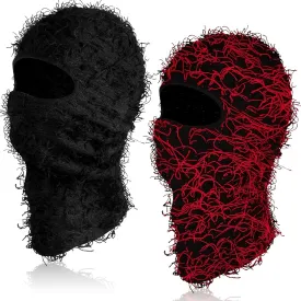 Newcotte 2 Pack Adult Distressed Balaclava Ski Mask Full Face Knitted Balaclava Windproof Cool Ski Mask for Cold Weather