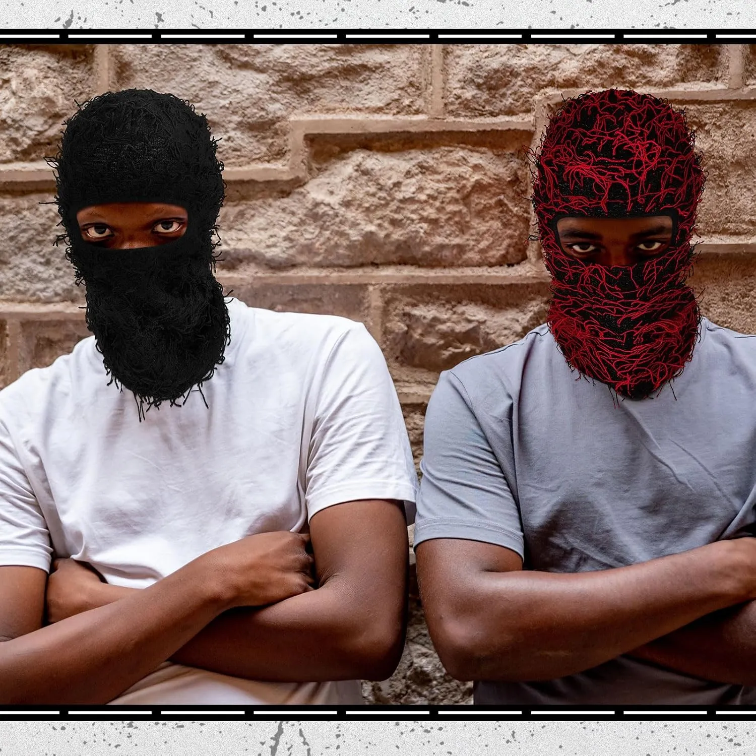 Newcotte 2 Pack Adult Distressed Balaclava Ski Mask Full Face Knitted Balaclava Windproof Cool Ski Mask for Cold Weather