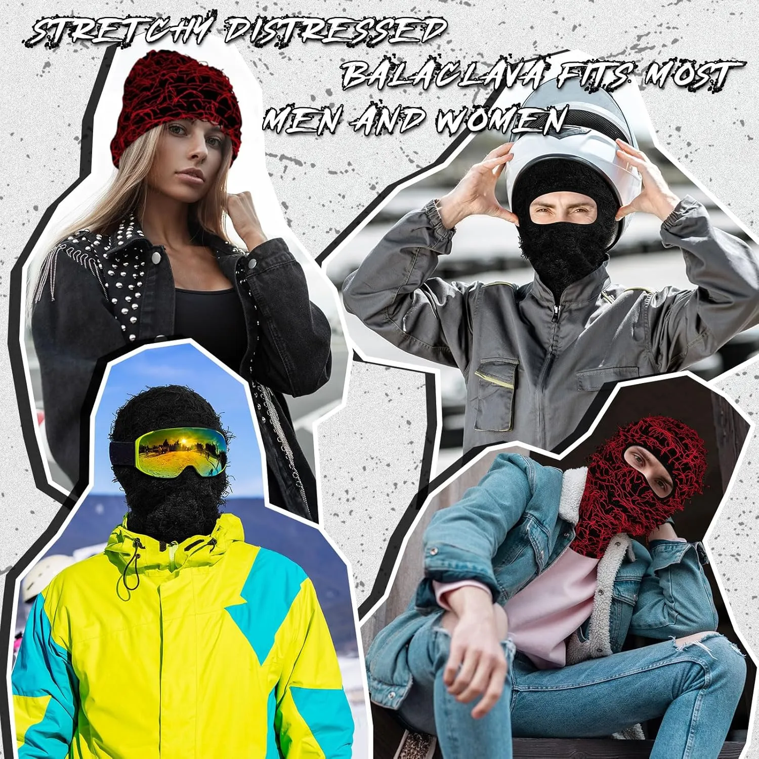 Newcotte 2 Pack Adult Distressed Balaclava Ski Mask Full Face Knitted Balaclava Windproof Cool Ski Mask for Cold Weather