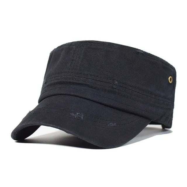 Nukty Washed Cotton Caps Men Cadet Cap Unique Design Vintage Flat Top Hat