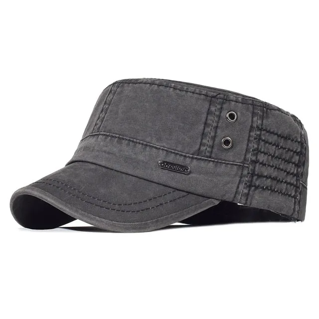 Nukty Washed Cotton Caps Men Cadet Cap Unique Design Vintage Flat Top Hat