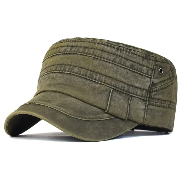 Nukty Washed Cotton Caps Men Cadet Cap Unique Design Vintage Flat Top Hat