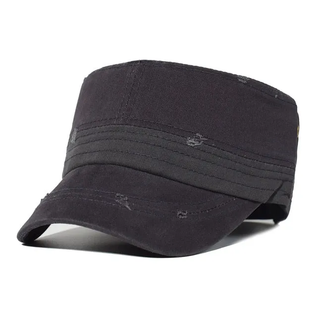 Nukty Washed Cotton Caps Men Cadet Cap Unique Design Vintage Flat Top Hat