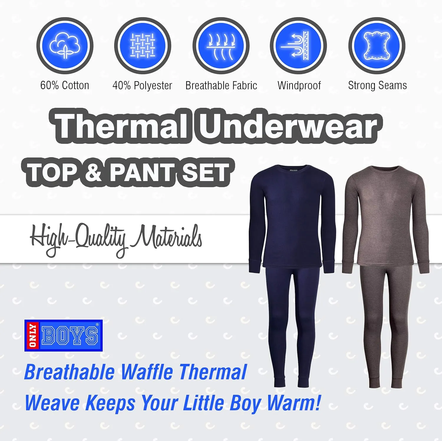 ONLY BOYS Thermal Underwear Set  4 Piece Waffle Knit Top and Long Johns (2T-16)