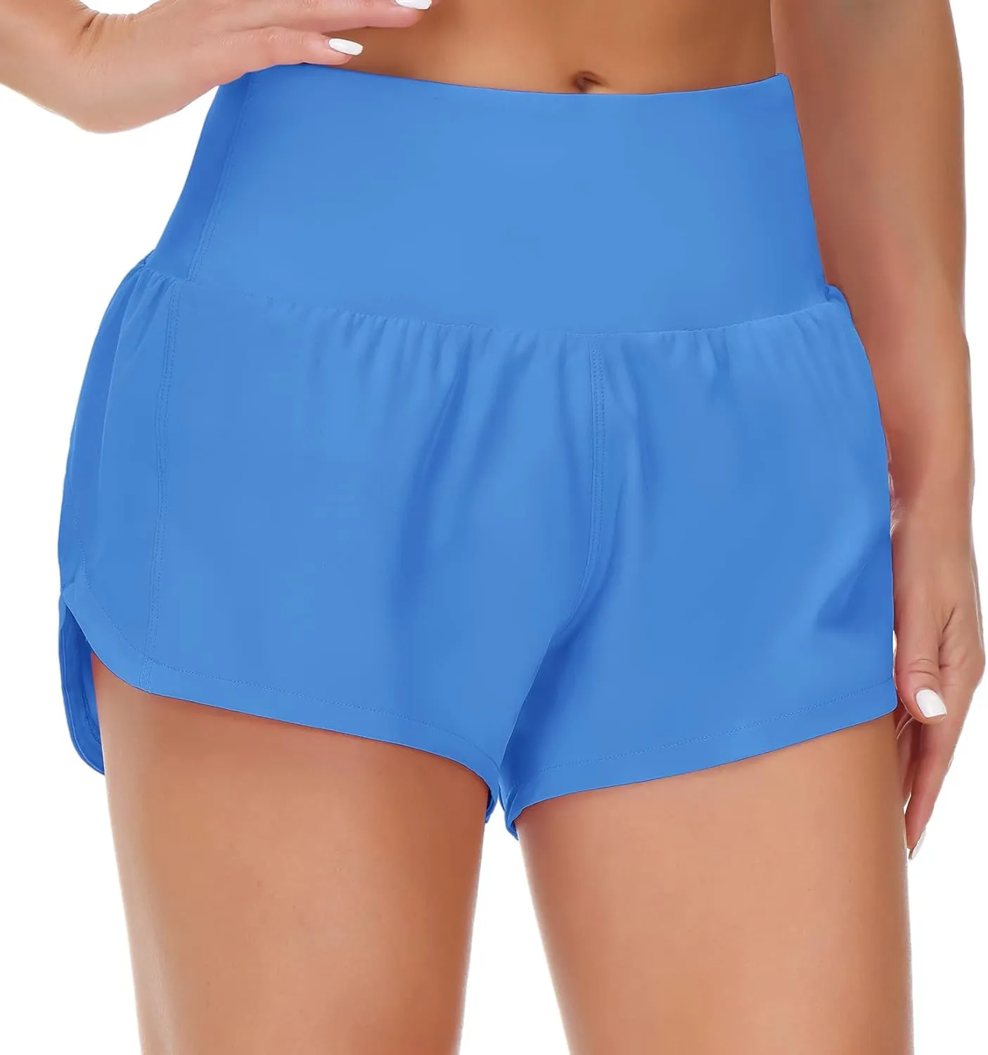 Origiwish Women's High Waisted Running Shorts with Liner Quick Dry Athletic Workout Shorts Zipper Pockets