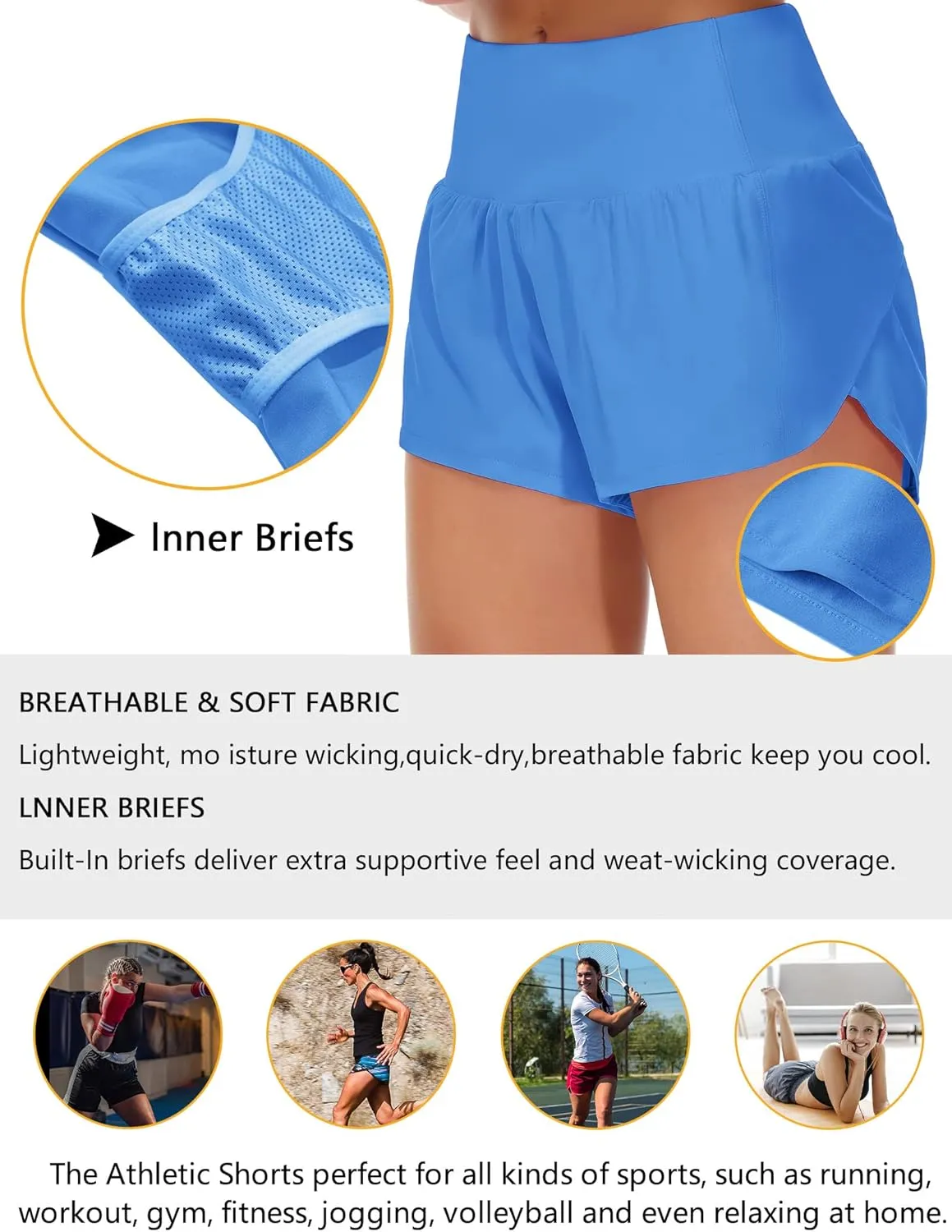 Origiwish Women's High Waisted Running Shorts with Liner Quick Dry Athletic Workout Shorts Zipper Pockets