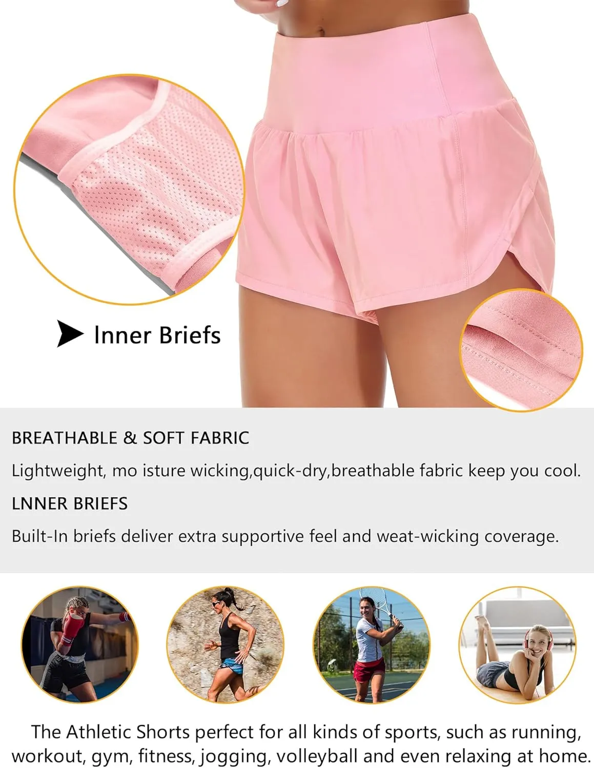 Origiwish Women's High Waisted Running Shorts with Liner Quick Dry Athletic Workout Shorts Zipper Pockets