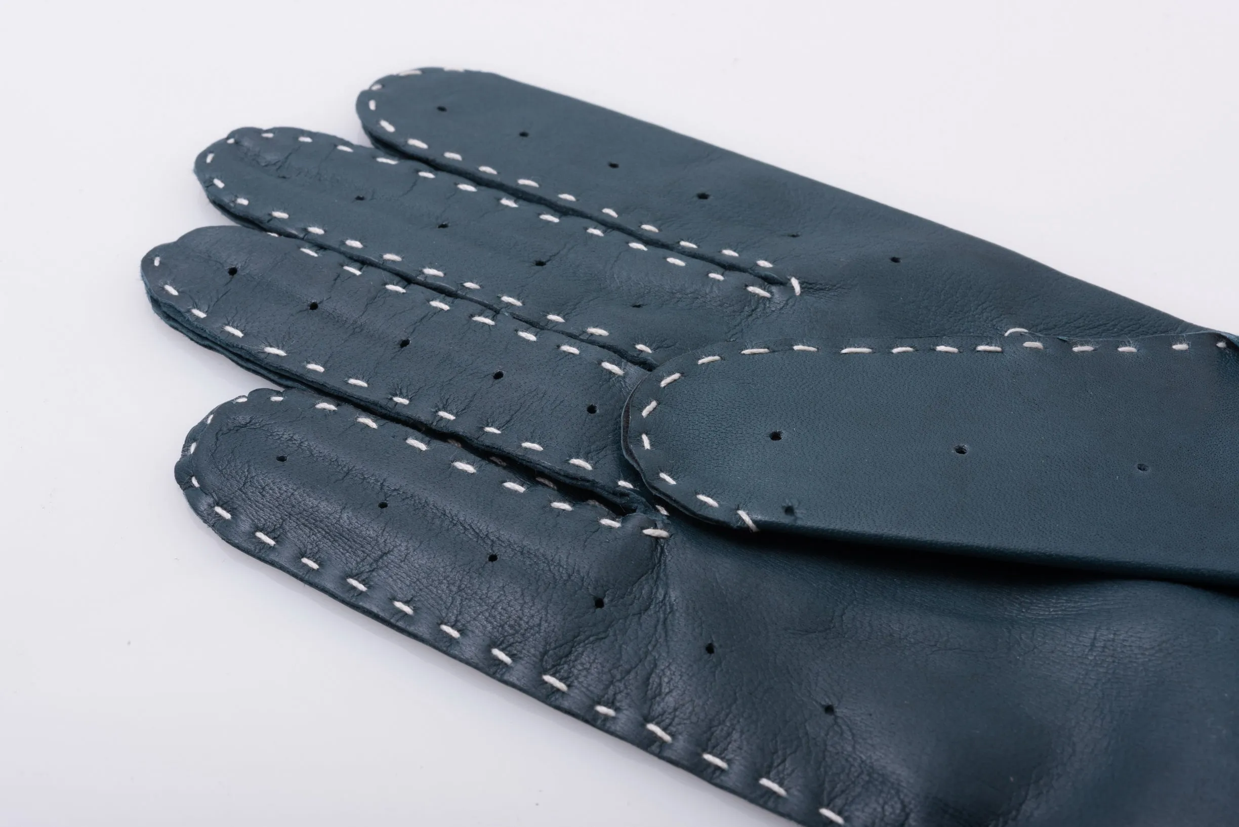 Petrol Blue & Cream Driving Gloves in Lamb Nappa Leather
