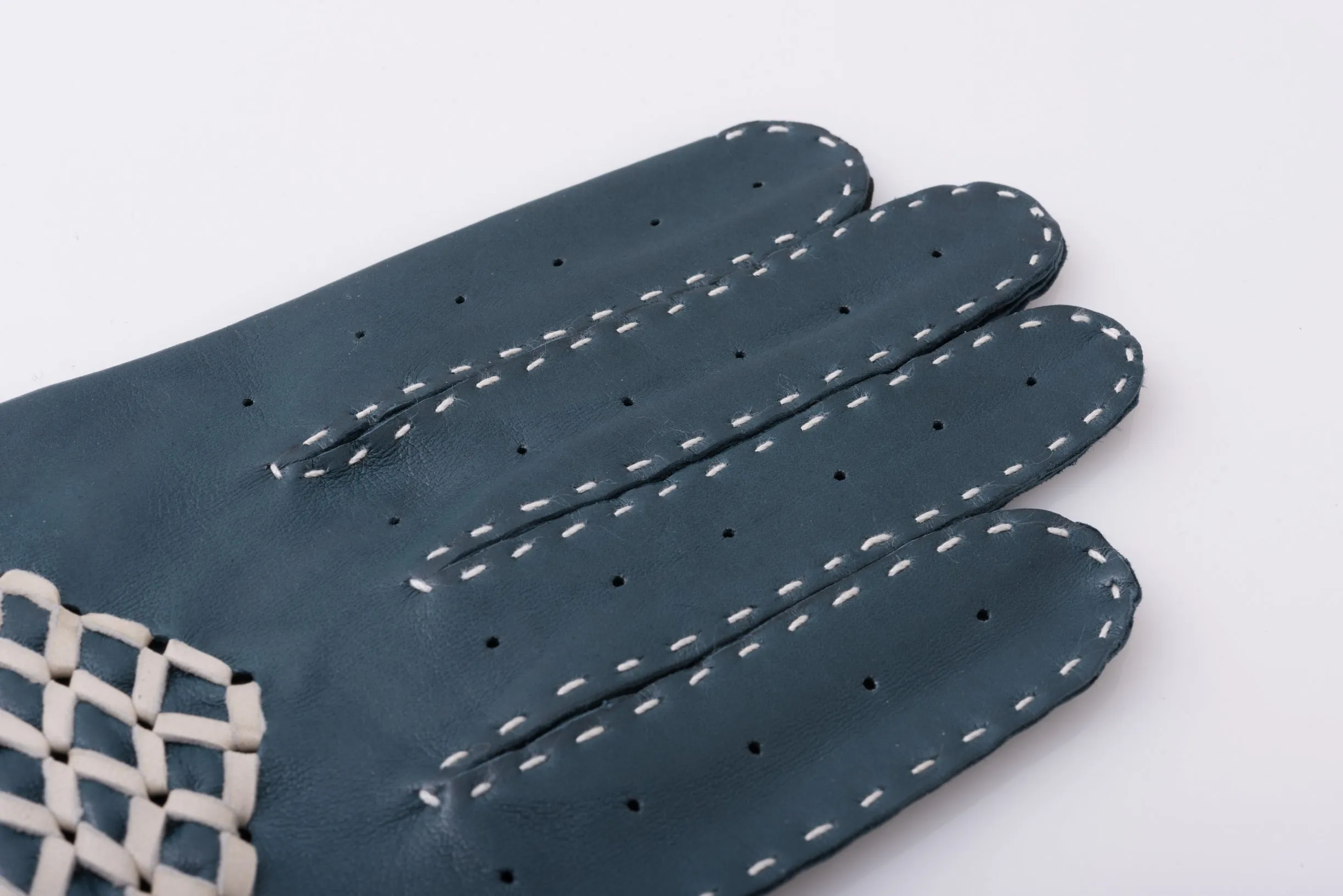 Petrol Blue & Cream Driving Gloves in Lamb Nappa Leather