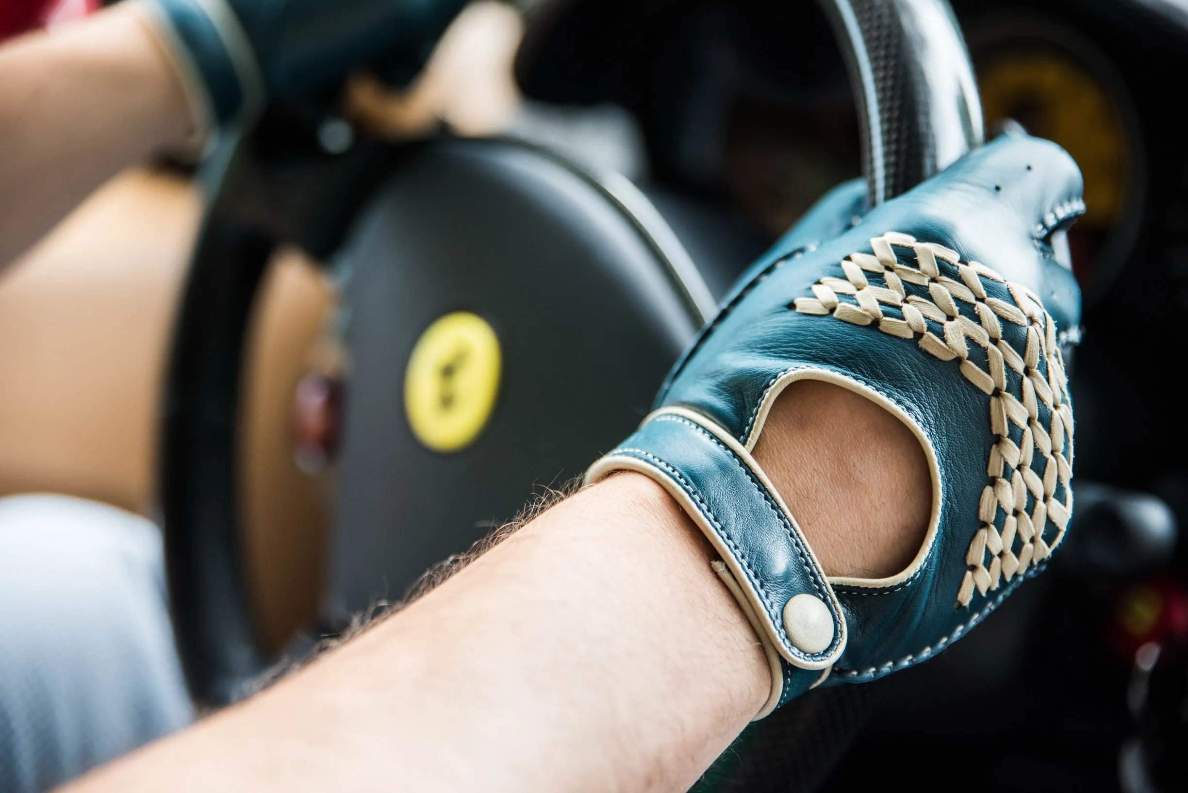 Petrol Blue & Cream Driving Gloves in Lamb Nappa Leather
