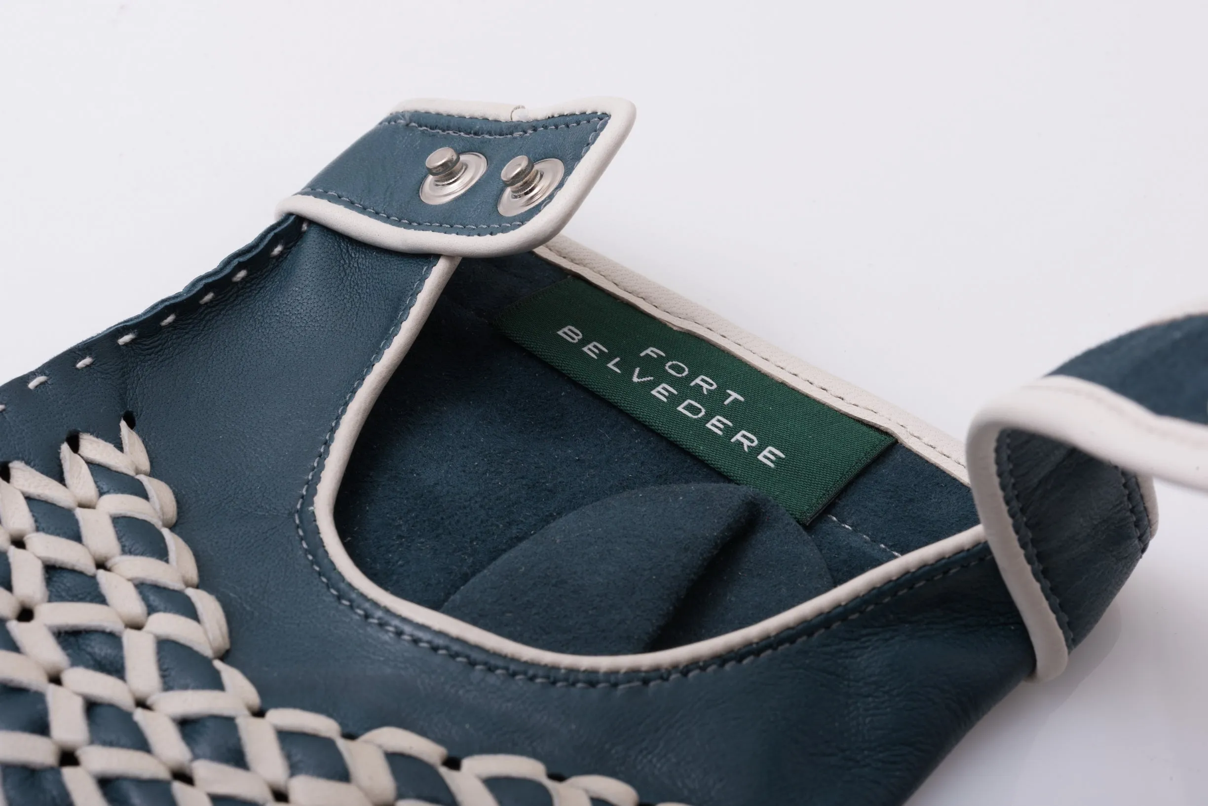 Petrol Blue & Cream Driving Gloves in Lamb Nappa Leather