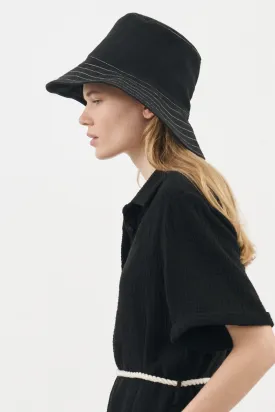 Playa Contrast Stitch Bucket Hat - Black