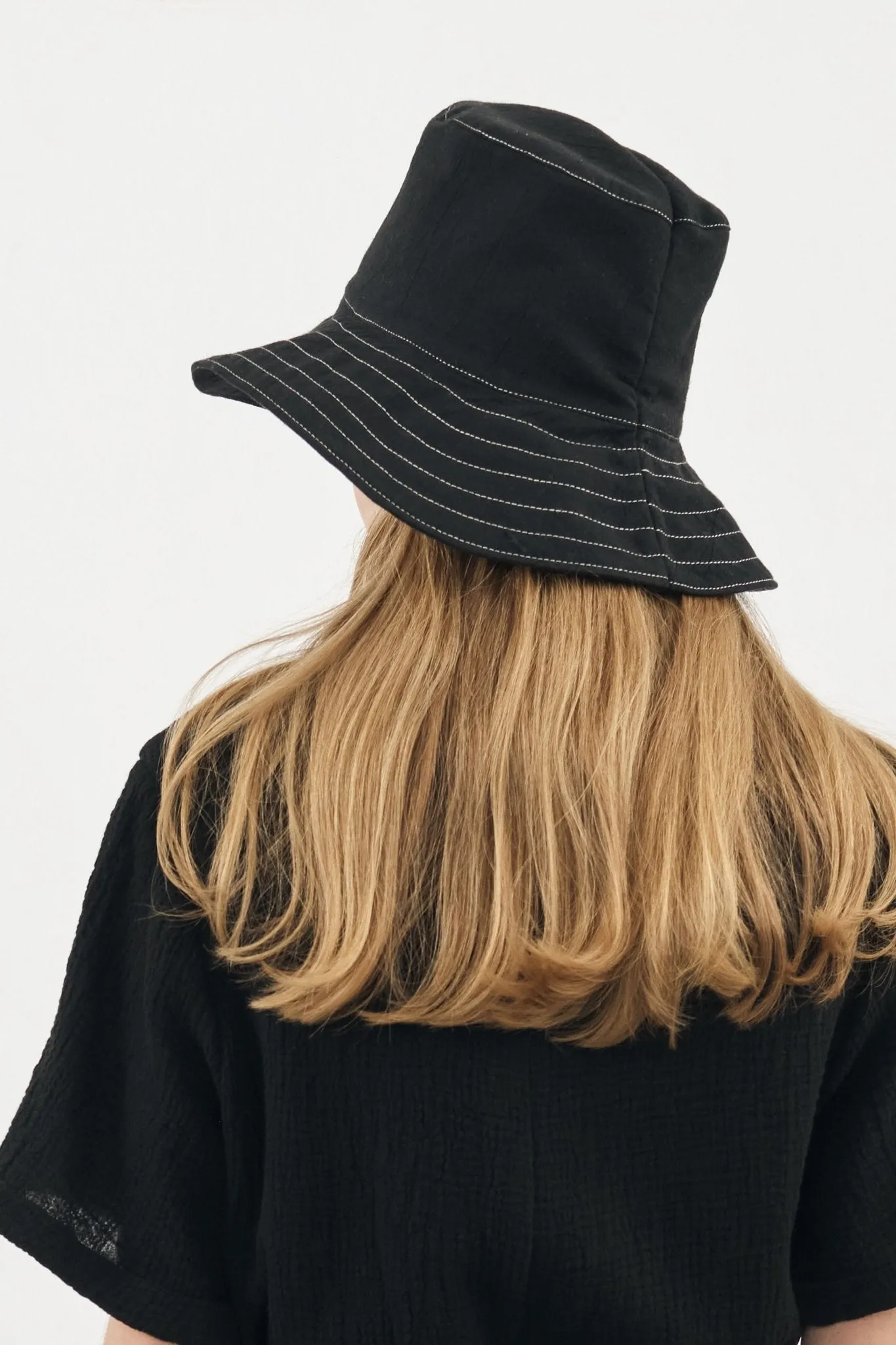 Playa Contrast Stitch Bucket Hat - Black