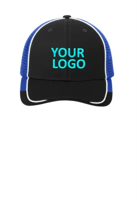 Port Authority Colorblock Mesh Back Branded Caps, Black/ White/ True Royal