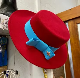 Red Blue Boater with beige band