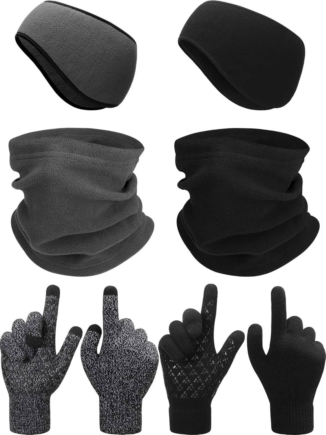 SATINIOR 6 Pieces Ear Warmer Headband Warmer Face Mask Fleece Neck Gaiter Touch Screen Winter Knit Gloves for Men and Women