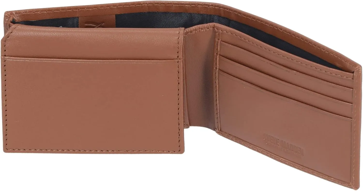 Steve Madden Men's Slim Leather Wallet with Extra Capacity Attached Flip Pockets