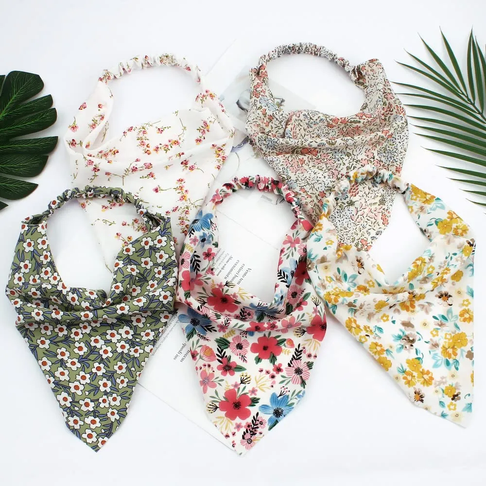 TOBATOBA Floral Hair Scarf Headband 5 Pcs - Chiffon Boho Headbands for Women Elastic Head Bandana Floral Bandana Headbands for Women Girls Hair Accessories