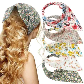 TOBATOBA Floral Hair Scarf Headband 5 Pcs - Chiffon Boho Headbands for Women Elastic Head Bandana Floral Bandana Headbands for Women Girls Hair Accessories