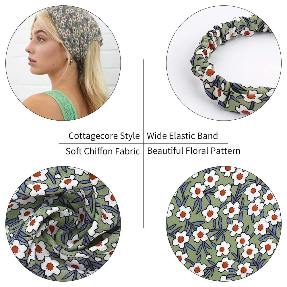 TOBATOBA Floral Hair Scarf Headband 5 Pcs - Chiffon Boho Headbands for Women Elastic Head Bandana Floral Bandana Headbands for Women Girls Hair Accessories