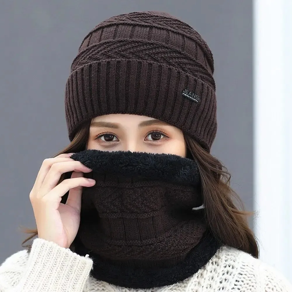 Unisex Thermal Fleece Knitted Balaclava Wool Neck Warmer Scarf Cap
