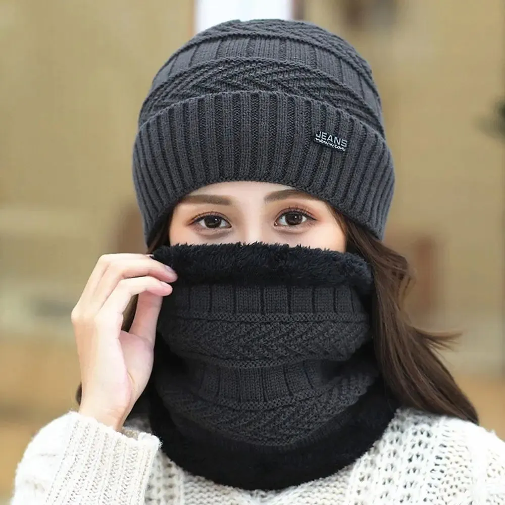 Unisex Thermal Fleece Knitted Balaclava Wool Neck Warmer Scarf Cap