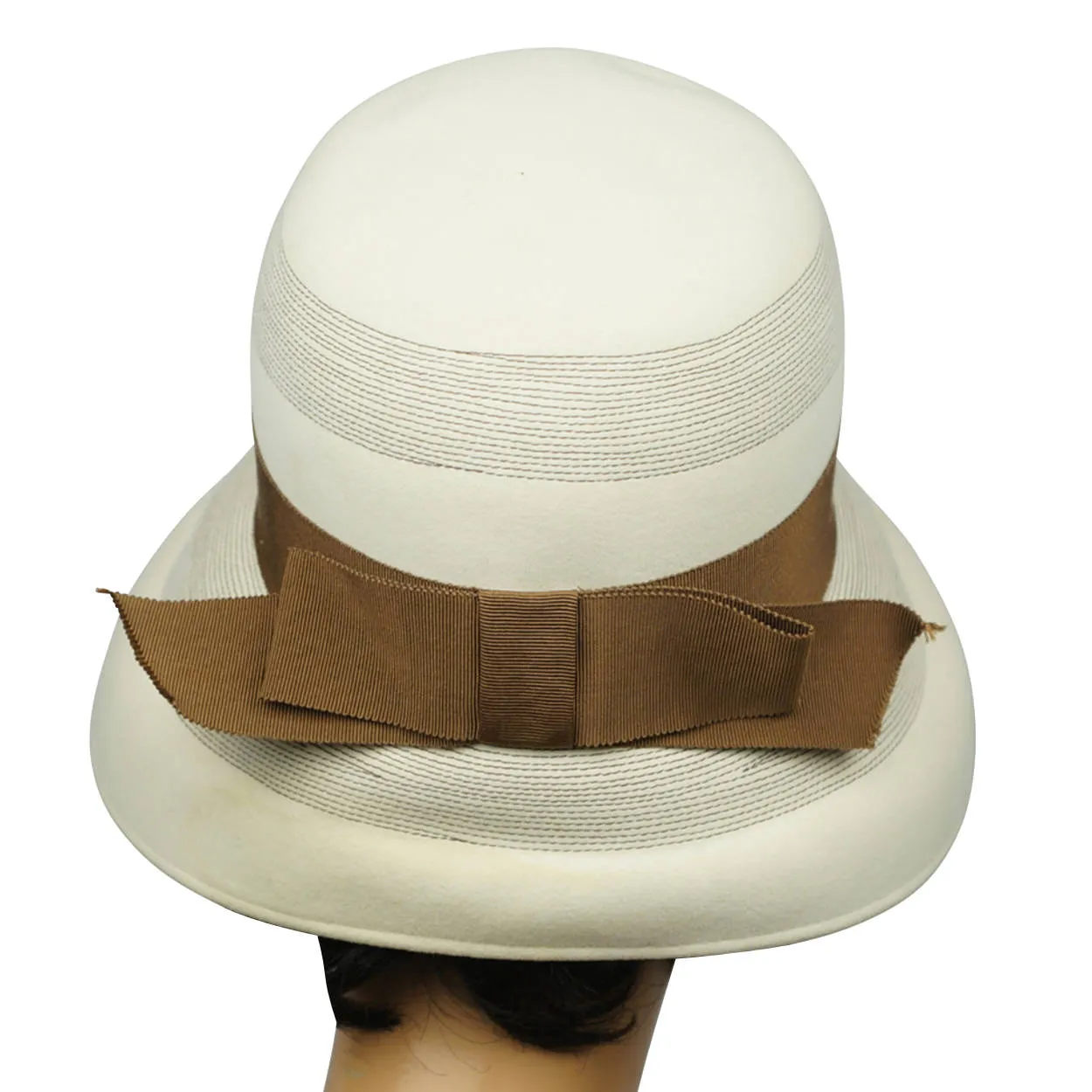 Vintage 1960s Bucket Hat with High Crown Off White Felt Josee Montreal Size M