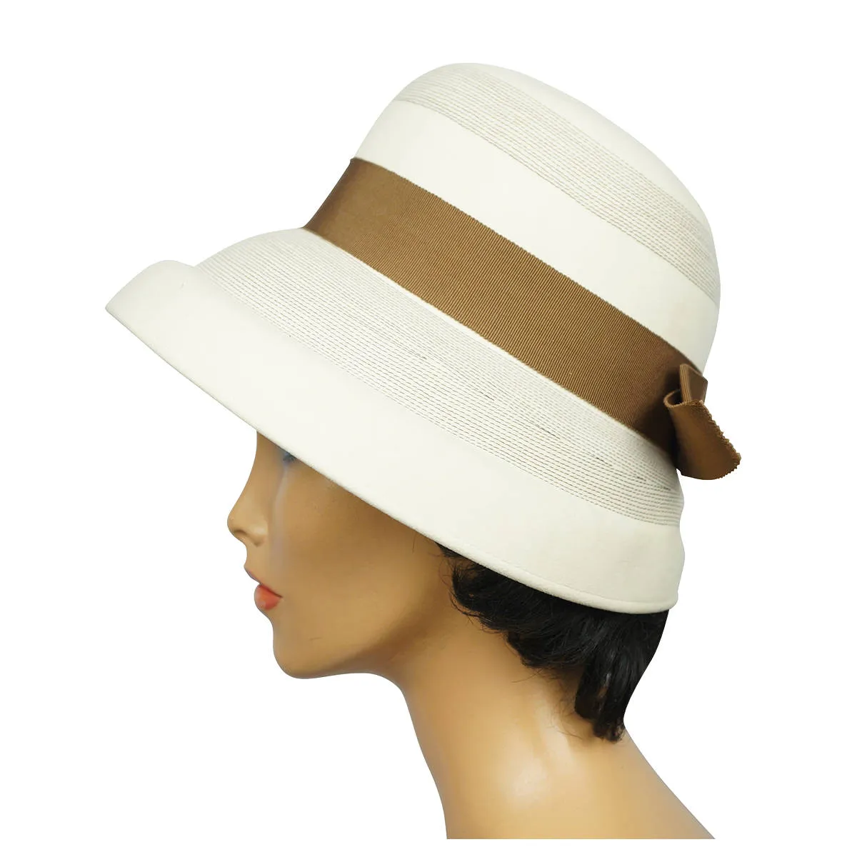 Vintage 1960s Bucket Hat with High Crown Off White Felt Josee Montreal Size M