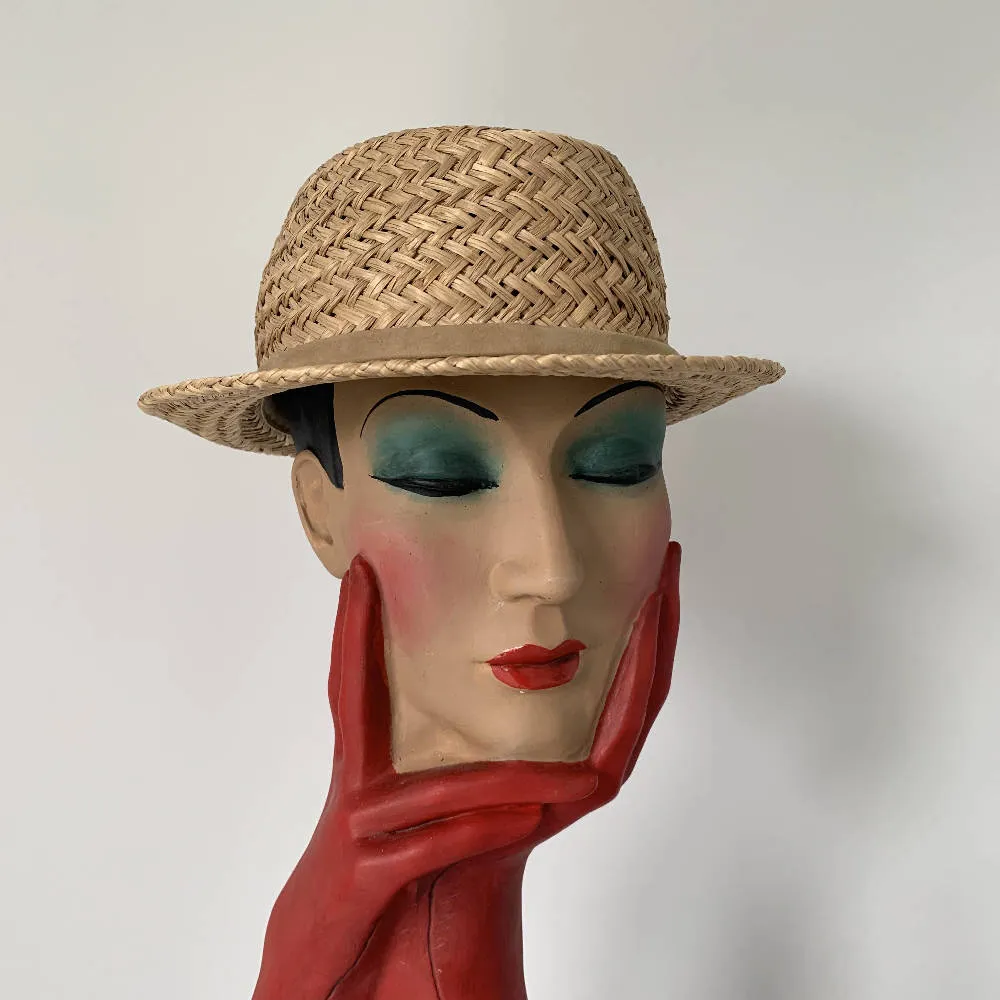Vintage chic straw boater hat by Stephen Jones made in England
