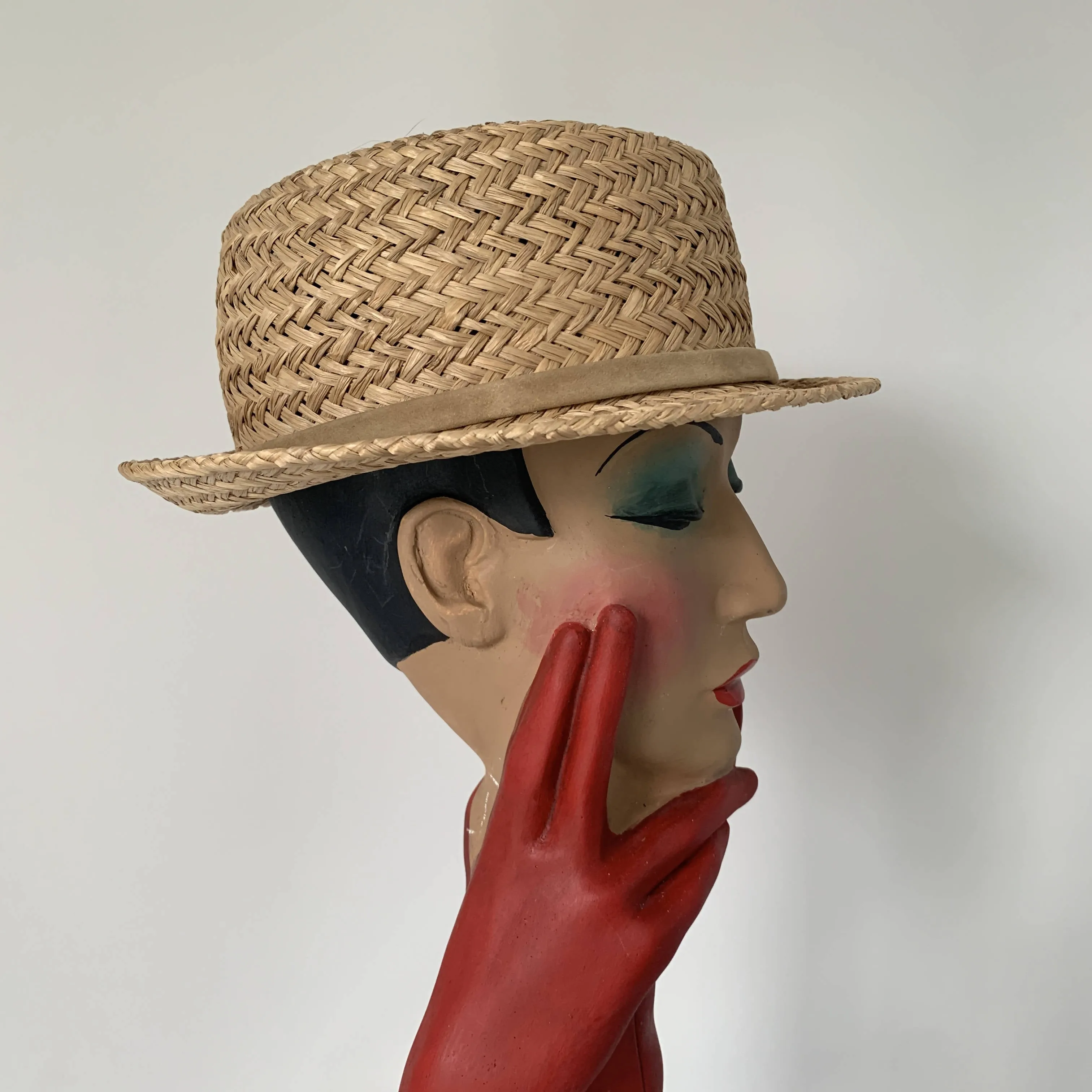 Vintage chic straw boater hat by Stephen Jones made in England
